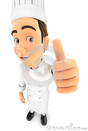 3d head chef positive pose with thumb up Cartoon Illustration