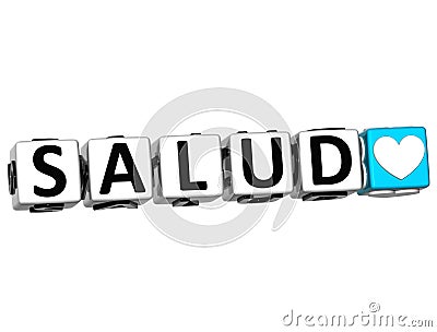 3D Health In Spanish Language Button Click Here Block Text Stock Photo