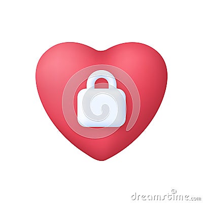 3D Heart with padlock icon. Closed emotions, secret feelings concept. Valentine's day concept. Love icon Vector Illustration