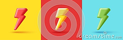 3d High voltage icon, danger. Electric hazard sign with lighting. Set in different colors Vector Illustration