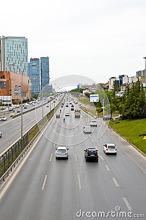 D100 Highway Turkey Istanbul Kartal Cevizli, traffic is not intensive. Editorial Stock Photo