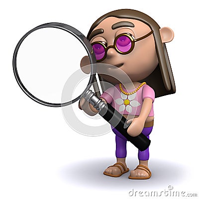 3d Hippy looks through a magnifying glass Stock Photo
