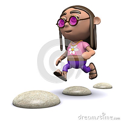 3d Hippy skips over the stepping stones Stock Photo