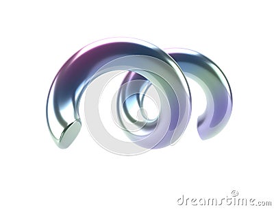 3d holographic abstract spiral shape. Glossy geometric primitives isolated transparent pgn. Iridescent trendy design Stock Photo
