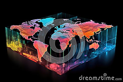 3d holographic world map with data overlays Stock Photo