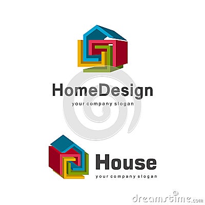 3d home logo template, abstract geometric house symbol, building company logotype Vector Illustration