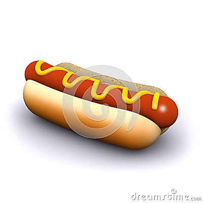 3d Hot dog in a bun with mustard Stock Photo