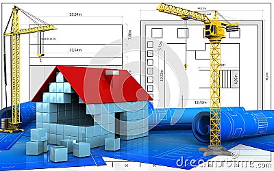 3d of house blocks construction Cartoon Illustration