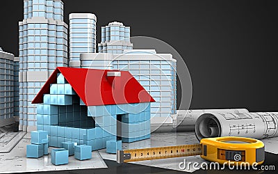 3d of house blocks construction Cartoon Illustration