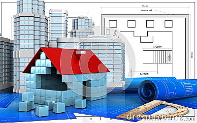 3d of house blocks construction Cartoon Illustration