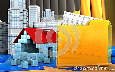 3d of house blocks construction Cartoon Illustration