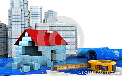 3d of house blocks construction Cartoon Illustration