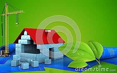 3d of house blocks construction Cartoon Illustration