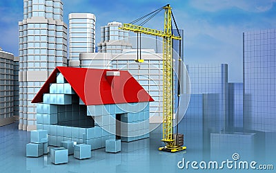 3d of house blocks construction Cartoon Illustration