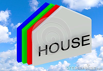 3D house drawn in schematic form, with multicolored linear elements. Stock Photo