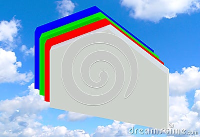 3D house drawn in schematic form, with multicolored linear elements. Stock Photo