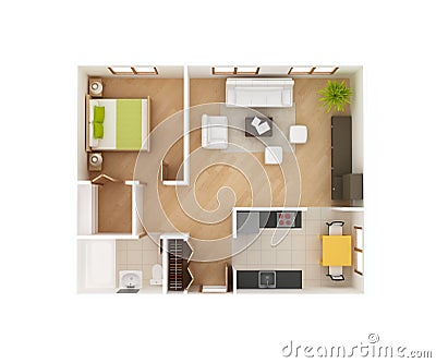 Basic 3D house floor plan top view Stock Photo