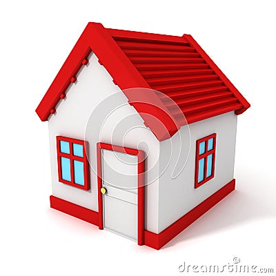 3d house with red roof on white background Stock Photo