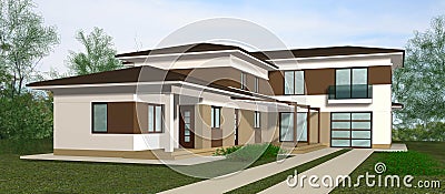 3D House Render presentation Stock Photo