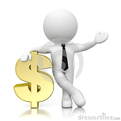 3d human with golden dollar Stock Photo