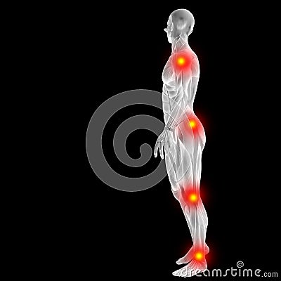 3D human or man with muscles for anatomy or health designs with articular or bones pain Stock Photo