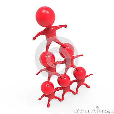 3d Human pyramid of red men Stock Photo