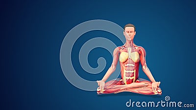 3D human Svastikasana or Auspicious yoga Pose on blue background Stock Photo