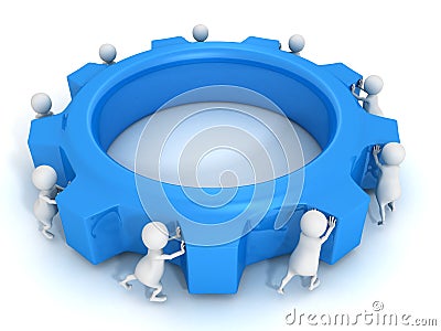 3d human team group move work concept gear Stock Photo