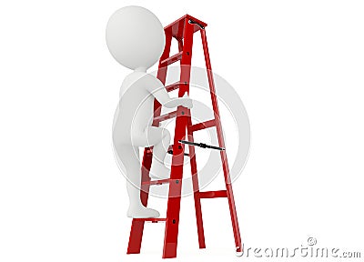 3d humanoid character up a red ladder Stock Photo