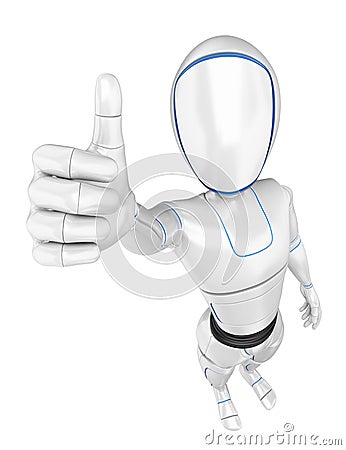 3D Humanoid robot with thumb up Cartoon Illustration