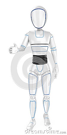 3D Humanoid robot welcoming offering the hand Cartoon Illustration