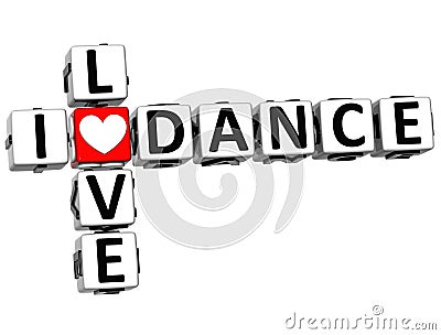 3D I Love Dance Crossword Stock Photo