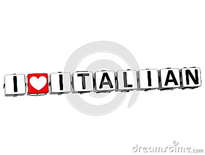 3D I Love Italian Button Click Here Block Text Stock Photo