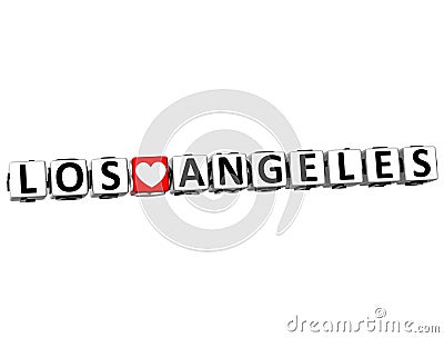 3D I Love Los Angeles Crossword Block text on white background Stock Photo