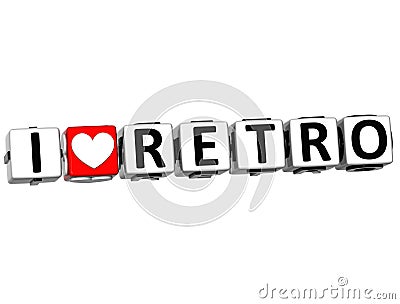 3D I Love Retro Button Click Here Block Text Stock Photo