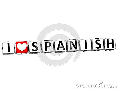 3D I Love Spanish Button Click Here Block Text Stock Photo
