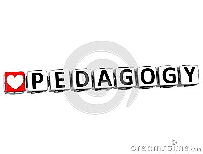 3D I Love Study Pedagogy Button Block text on white background Stock Photo