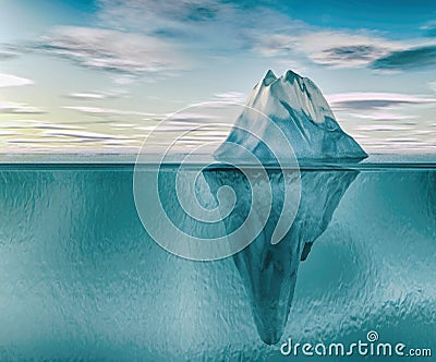 3D iceberg under water. Cartoon Illustration