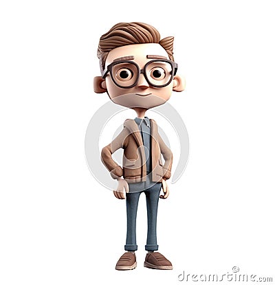 3D icon avatar people kawaii cartoon boy wearer of glasses a smiling man. Bright portrait of a teenage character isolated Stock Photo
