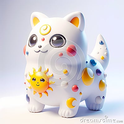 A 3D icon character quirky cat decorated with colorful galactic elements. AI generated 3d icon for avatars, networks, websites, Stock Photo