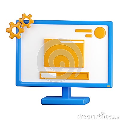 3d icon. Computer icon for downloading files. Opening files, unpacking from a folder. Cartoon Illustration