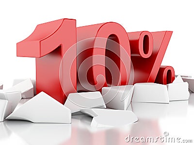 3d 10% icon on cracked surface Cartoon Illustration