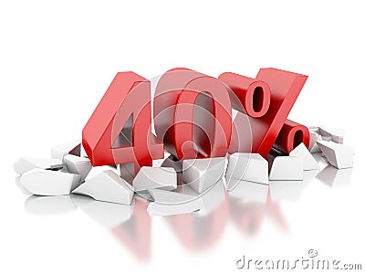 3d 40% icon on cracked surface Cartoon Illustration