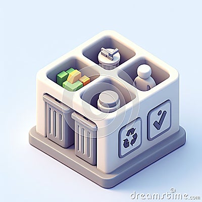 3D icon of a garbage bin with separate sorting in isometric style on a white background Stock Photo