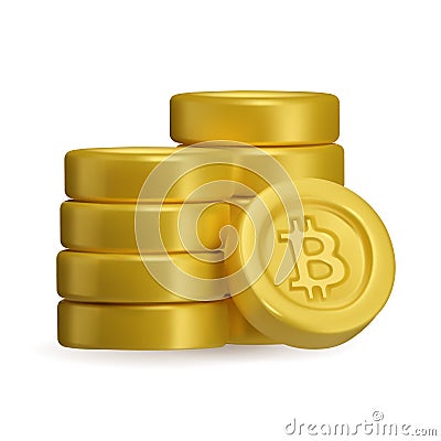 3d Icon golden bitcoins stack Vector Illustration