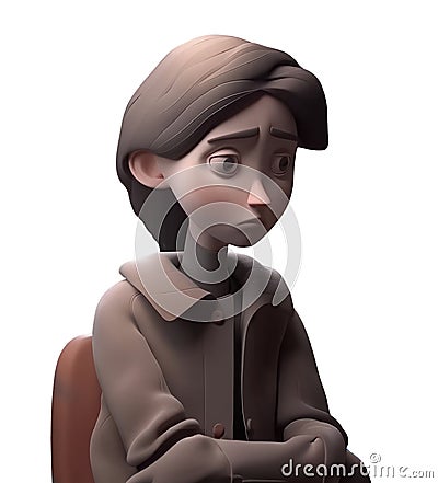 3d icon illustration lonely stress woman sitting young subdued female character sad thoughts. Depressed people concept on Isolated Cartoon Illustration