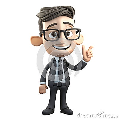 3D icon people kawaii cartoon of a smiling man points with index finger. Bright portrait of a teenage character isolated Stock Photo