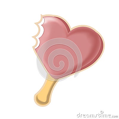 3D icon of pink heart icecream Vector Illustration