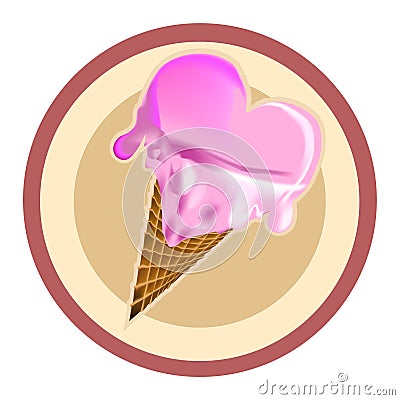 3D icon of pink heart icecream Vector Illustration