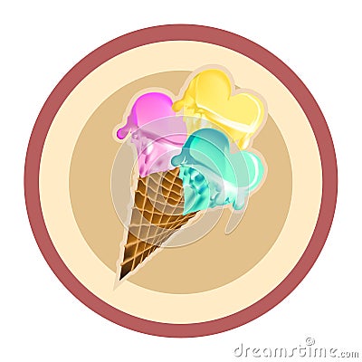 3D icon of pink heart icecream Vector Illustration